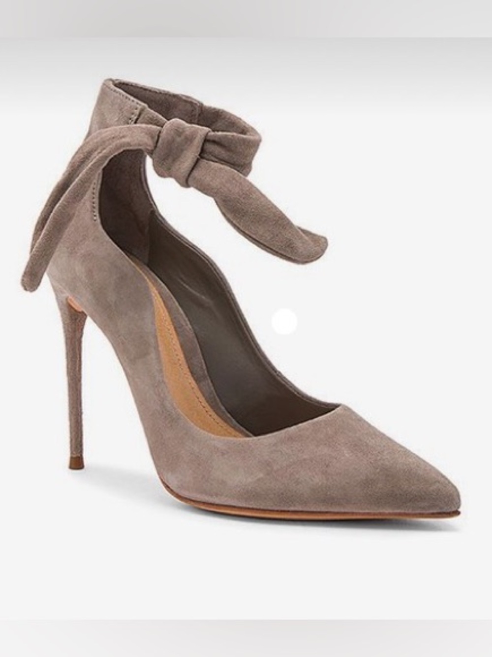 SCHUTZ Taupe Suede Pointed-Toe Tie-Ankle Pumps